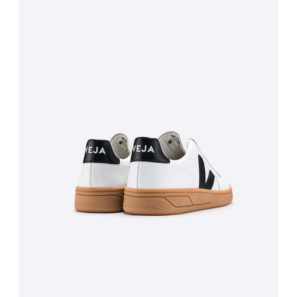 Women's Veja V-12 LEATHER Sneakers White/Black/Beige | ZA 670LIS